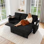 100" Modular Sectional Sleeper Sofa with Pull Out Bed, 7 Seat Corduroy U Shaped Couch with Storage Chaise|6-Position Backrest|Side Table|USB Port, Dark Grey Sectional Couches for Living Room
