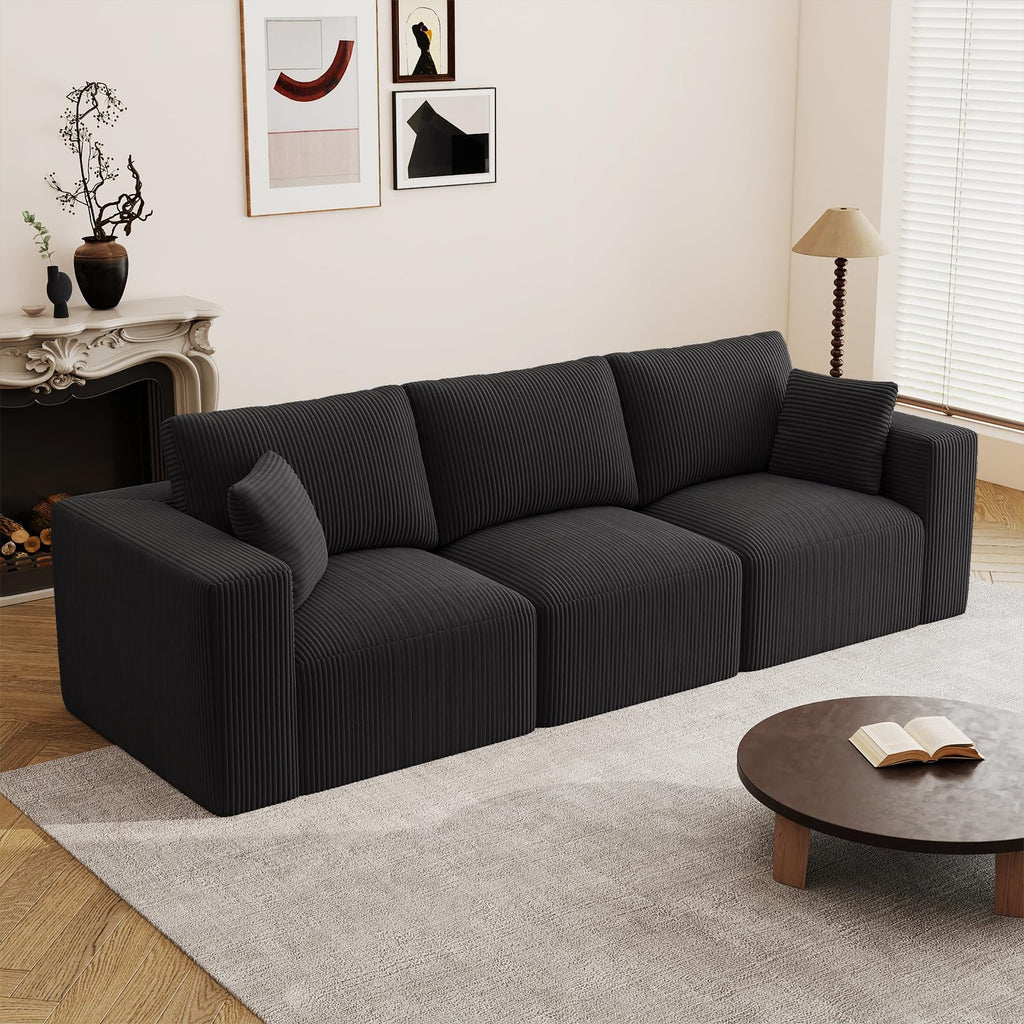 79" Modular Sectional Sofa, Cloud Couch Loveseat Memory Foam Boneless Couch with Chaise, Cozy Upholstered Corduroy Floor Couch, No Assembly Required Living Room Furniture for Apartment, Beige