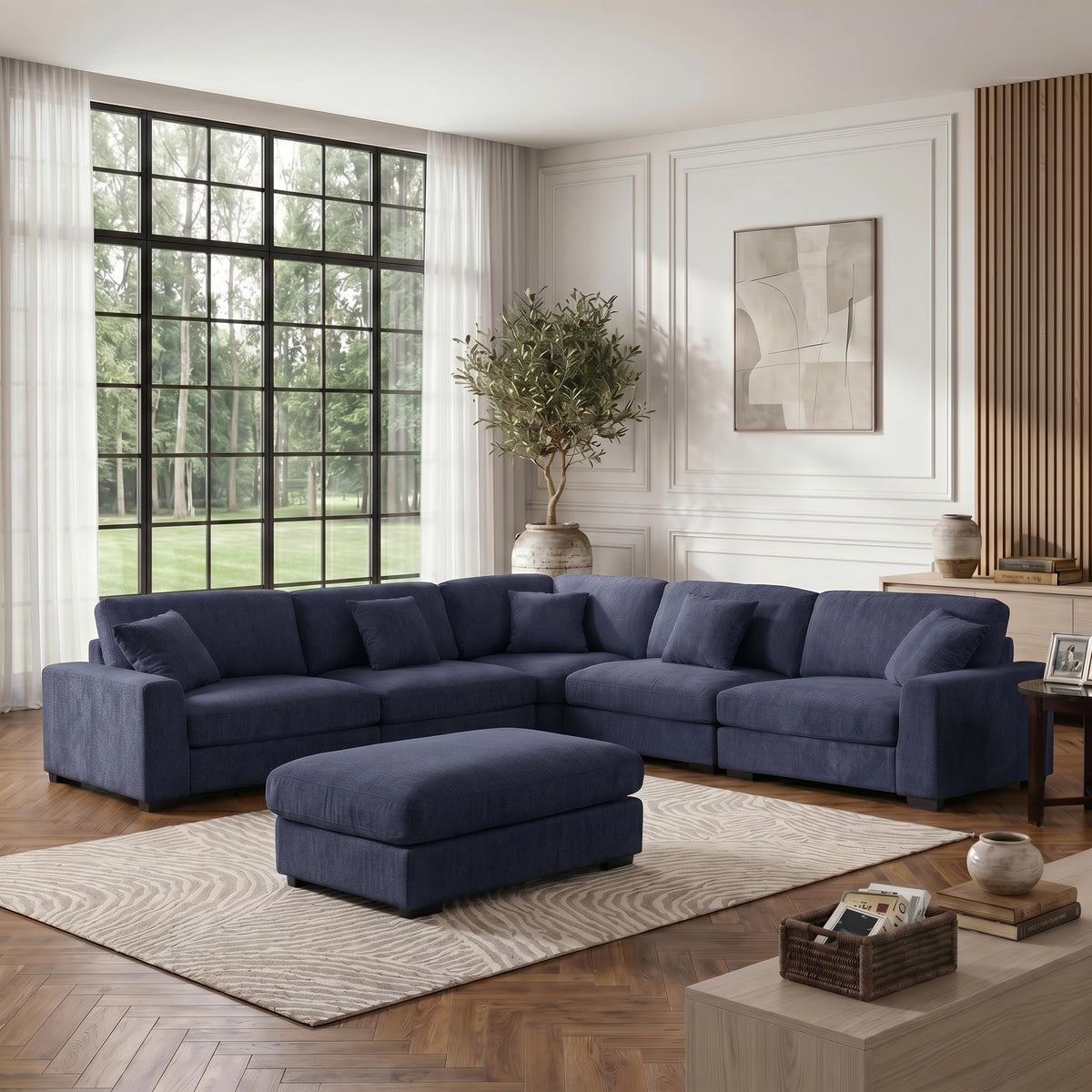 130 Inch Sectional Couch Modular Sofa with Ottoman Cloud Like Comfort 3 Seater Oversized Cloud Couch with Extra Large Chaise Chenille Fabric L Shaped Home Sofa for Living Room,Apartment(Gray)