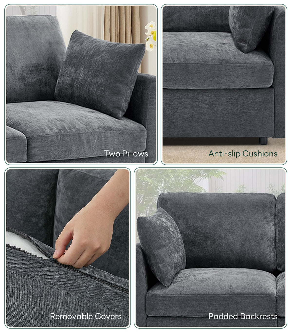 Tbfit Convertible L Shaped Couch, Sectional Sofa for Living Room,Chenille Cloud Couch with Ottoman 4 Seat (Grey)