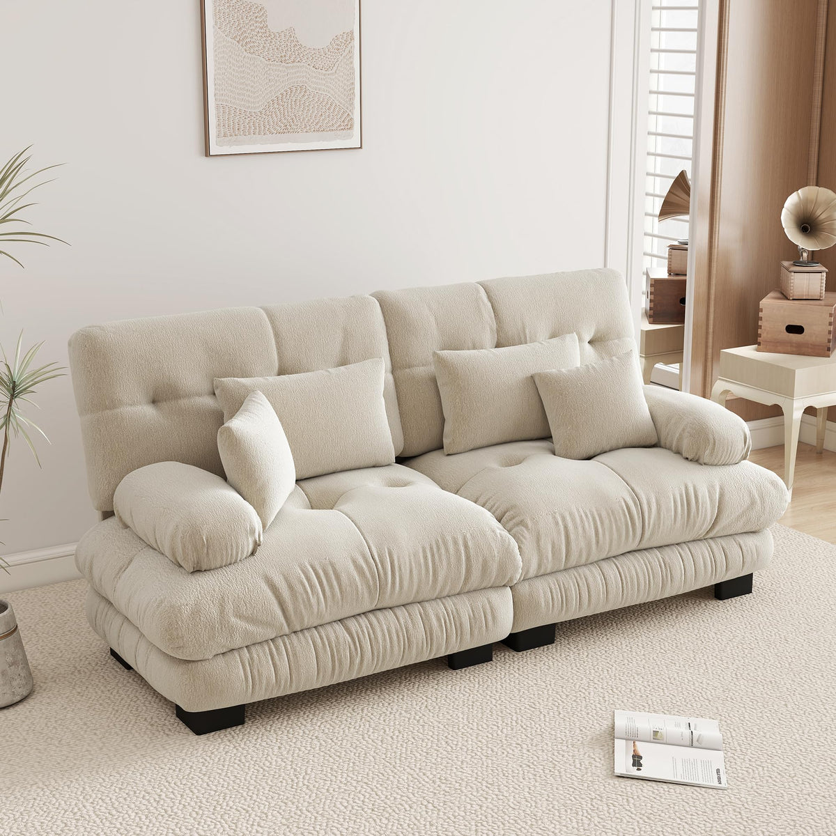 Velvet Modular Sectional Sofa,130" W Oversized U Shape Cloud Couch with 2 Ottomans,Free Combined 3 Seater Comfy Sofa with Bolster Armrest Pillows,Green for Living Room