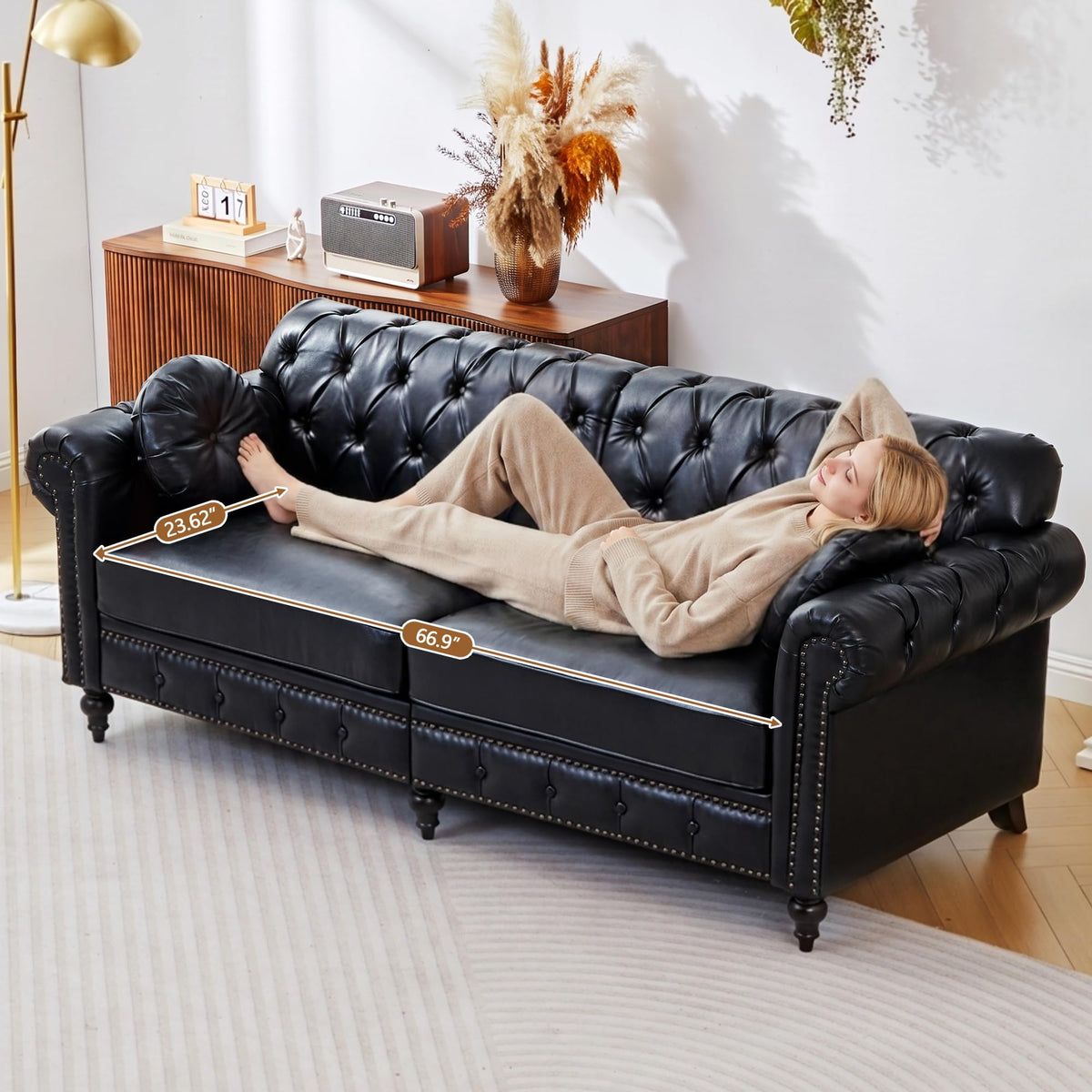 XUZENEST 3-Piece Chesterfield Sofa Set with 3-Seater Sofa&Loveseat&Chair