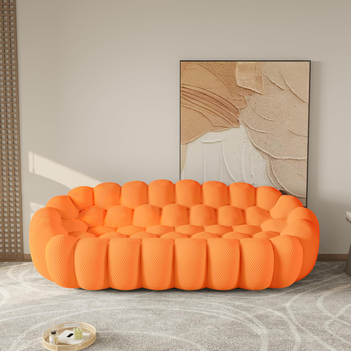 WJShome Modern Bubble Sofa Couch, 79.53" Curved Sofas for Living Room, Boneless Large Bean Bag Chair,Deep Seat Floor Sofas Chair Lounge 3 Seater for Home,Orange