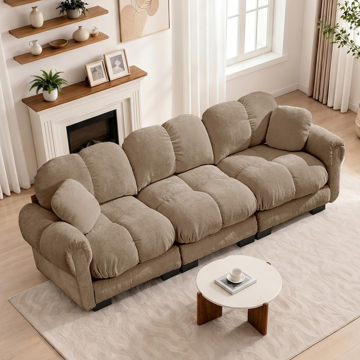 103.9" Modular Cloud Couch, Oversize U-Shaped Sectional Sofa with Ottoman, Deep Seat Chenille Couch, Anti-Slip Design, Modern 3-Seater Sofa for Living Room/Apartment/Bedroom, Brown
