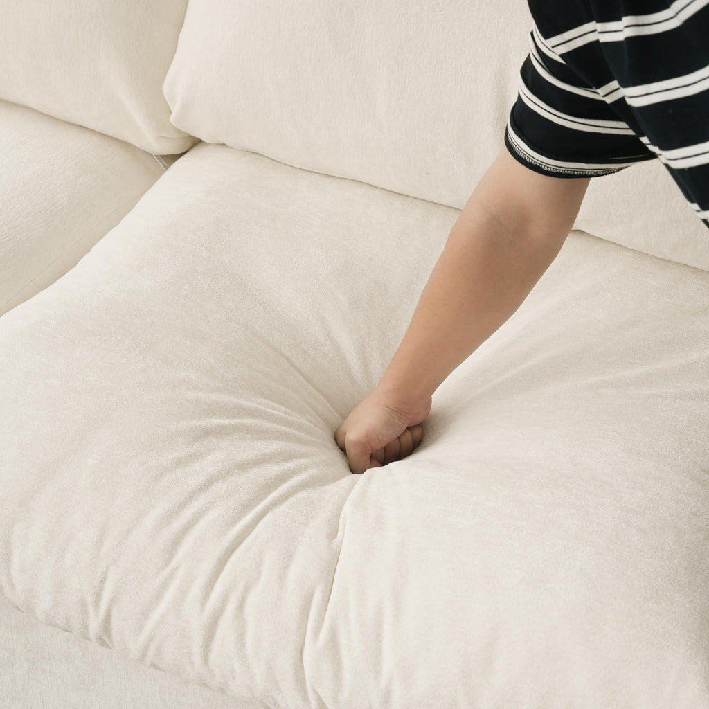 120" Cloud Couch Chenille Sectional Sofa for Livingroom Beige