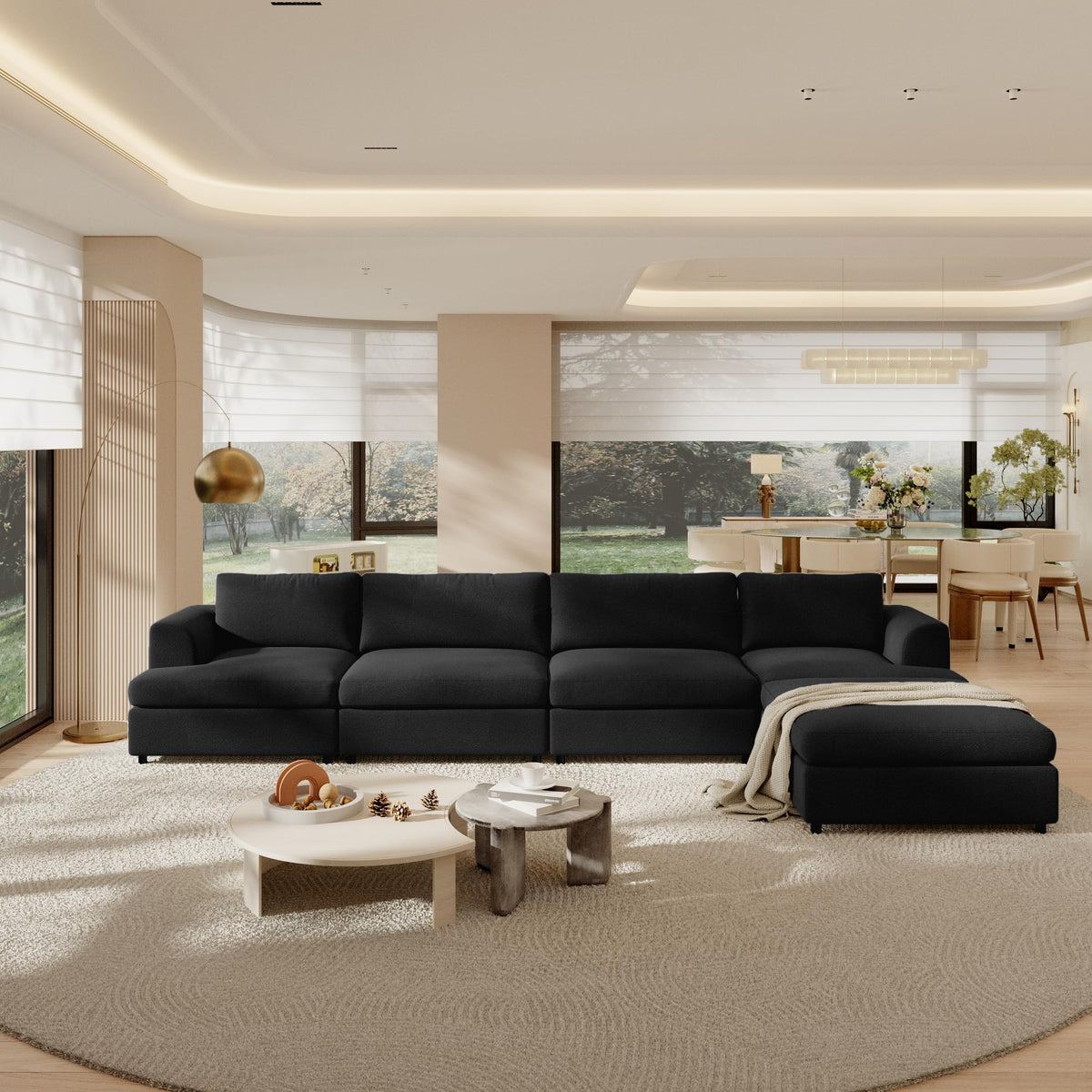 118" V Shape Sectional Sofa Couch, Modern Modular Boucle Cloud Couch with Flexible Layout, Oversized Comfy Upholstered Modular 5-Seats Sectional Couch, White