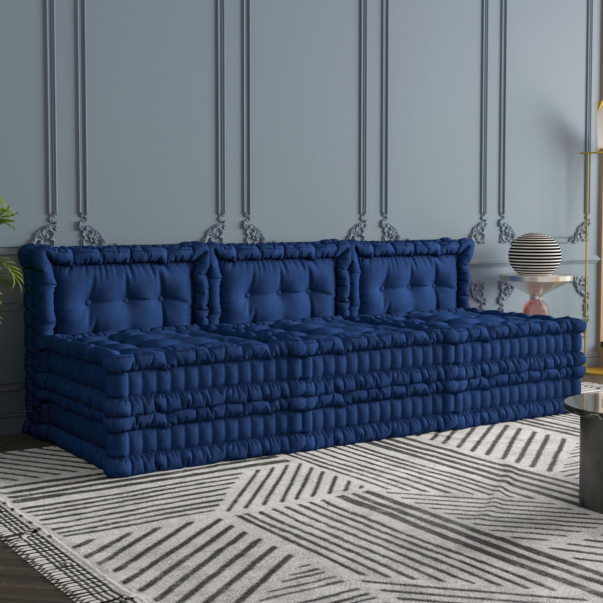 WOWMAX 4 Sets Floor Sofa Couch Bed Convertible Lazy Sofa Sleeper Bed, Floor Chair Bed Mattress Oversized Floor Pillow Ideal for Reading & Gaming, Home Decoration, Light Blue Flowers