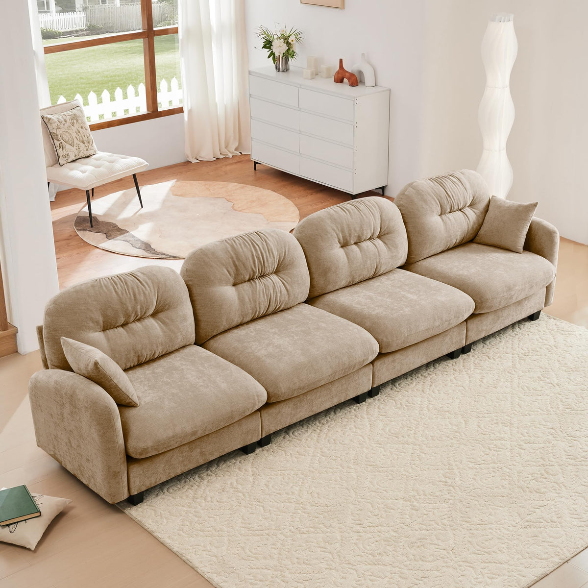 107" L Shaped Couch, Chenille Upholstered Modular Sectional Sofa, 3 Seater Deep Seat Sofa with Movable Ottoman, Modern Cloud Couch with Thick Seat Cushion, Sectional Couches for Living Room, Pink