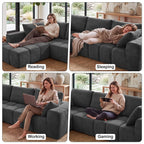 116" Modular Boneless Couch for Living Room, Modern Sectional Chenille Sofa with Oversized Deep Seat,Cloud Couch with L-Shape Chaise,No Assembly Required,Gray