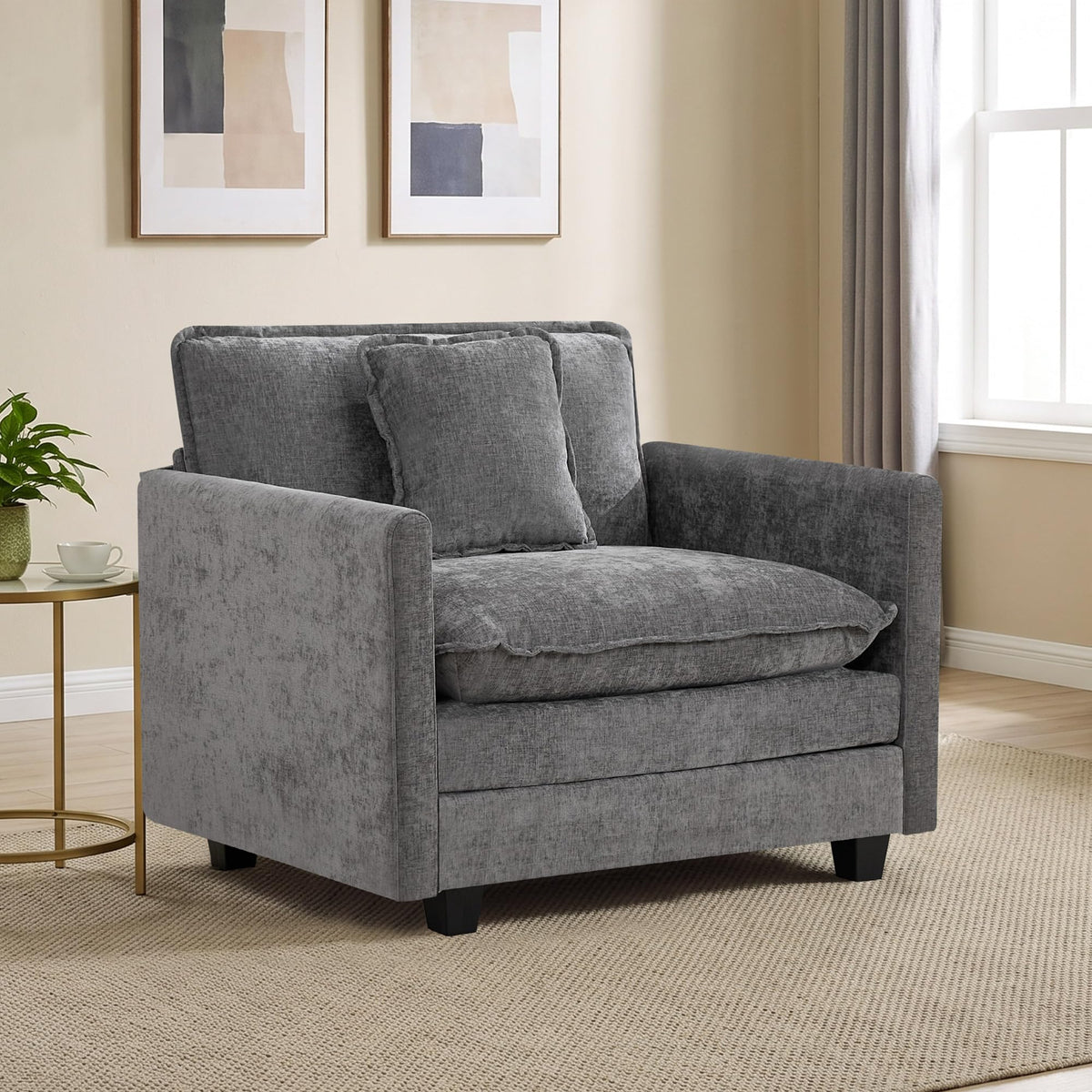 113" V-Shaped Cloud Couch, Modular Sectional for Living Room, Light Grey