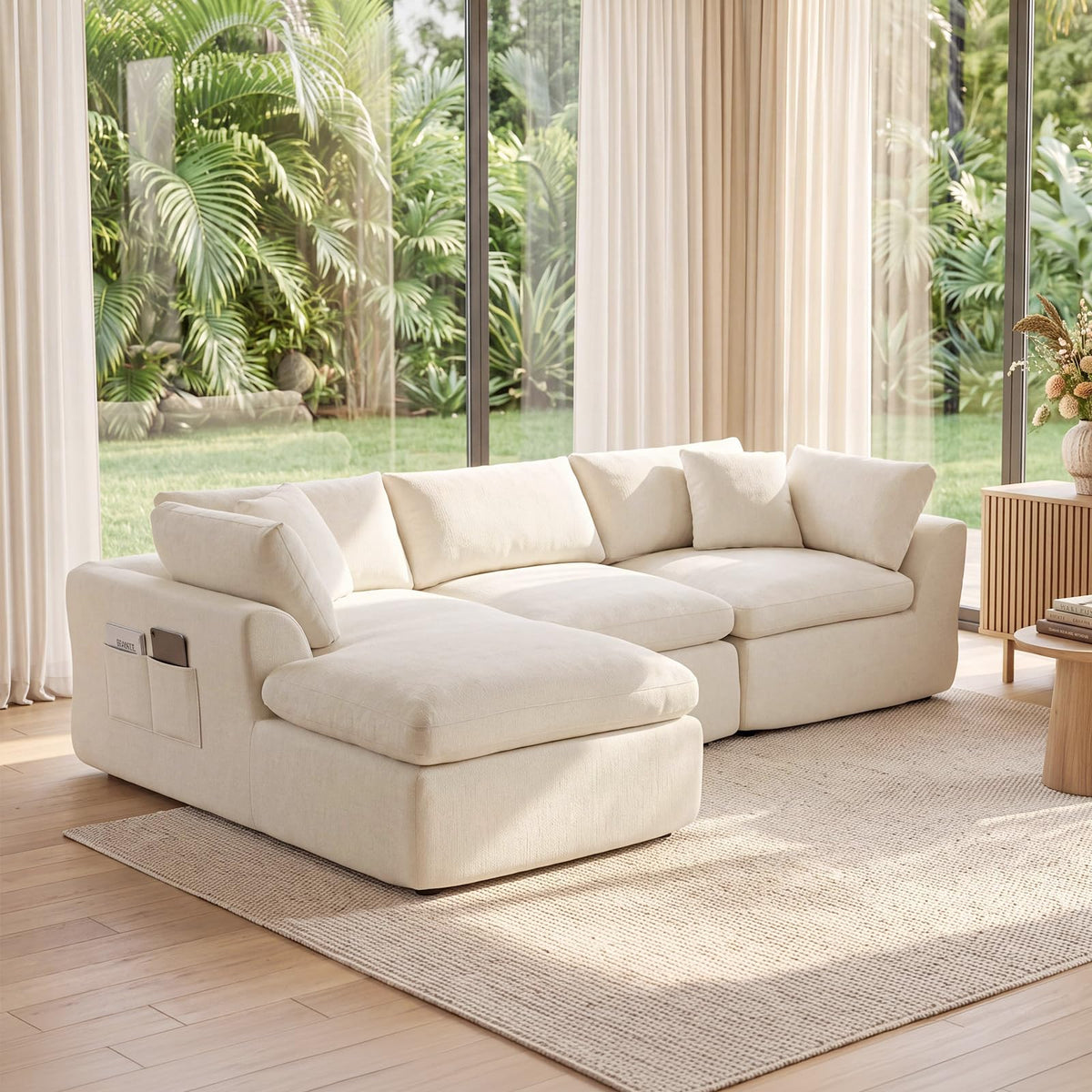 WildVenture Modular Chenille Sectional Sofa Set with 2 Ottomans,30D Chenille Upholstery with Polyurethane Foam, No Assembly Required, Compressed Easy-Move Design, Grey