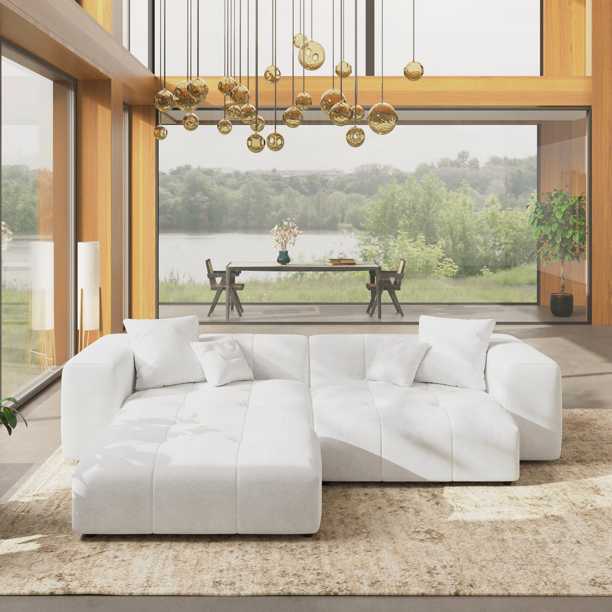 WJShome Oversized Sectional Couches for Living Room,183" V Shaped Couch, 6-Seater Cloud Modular Sectional Sofa, Linen Deep Seat Cloud Couches for Living Room,White