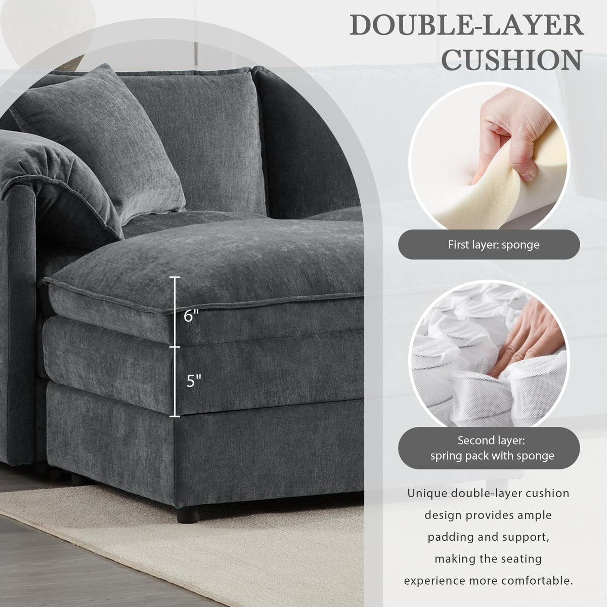 [NEW SKU of N723S1687B]136" Chenille Modular Sectional Sofa with Deep and