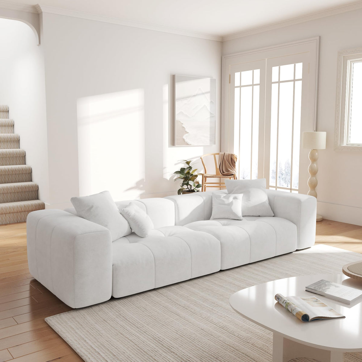 104.8" Modular Cloud Loveseat with Extra Wide & Deep Seats, Oversized 2-Seater Mid-Century Modern Couch for Living Room, Linen