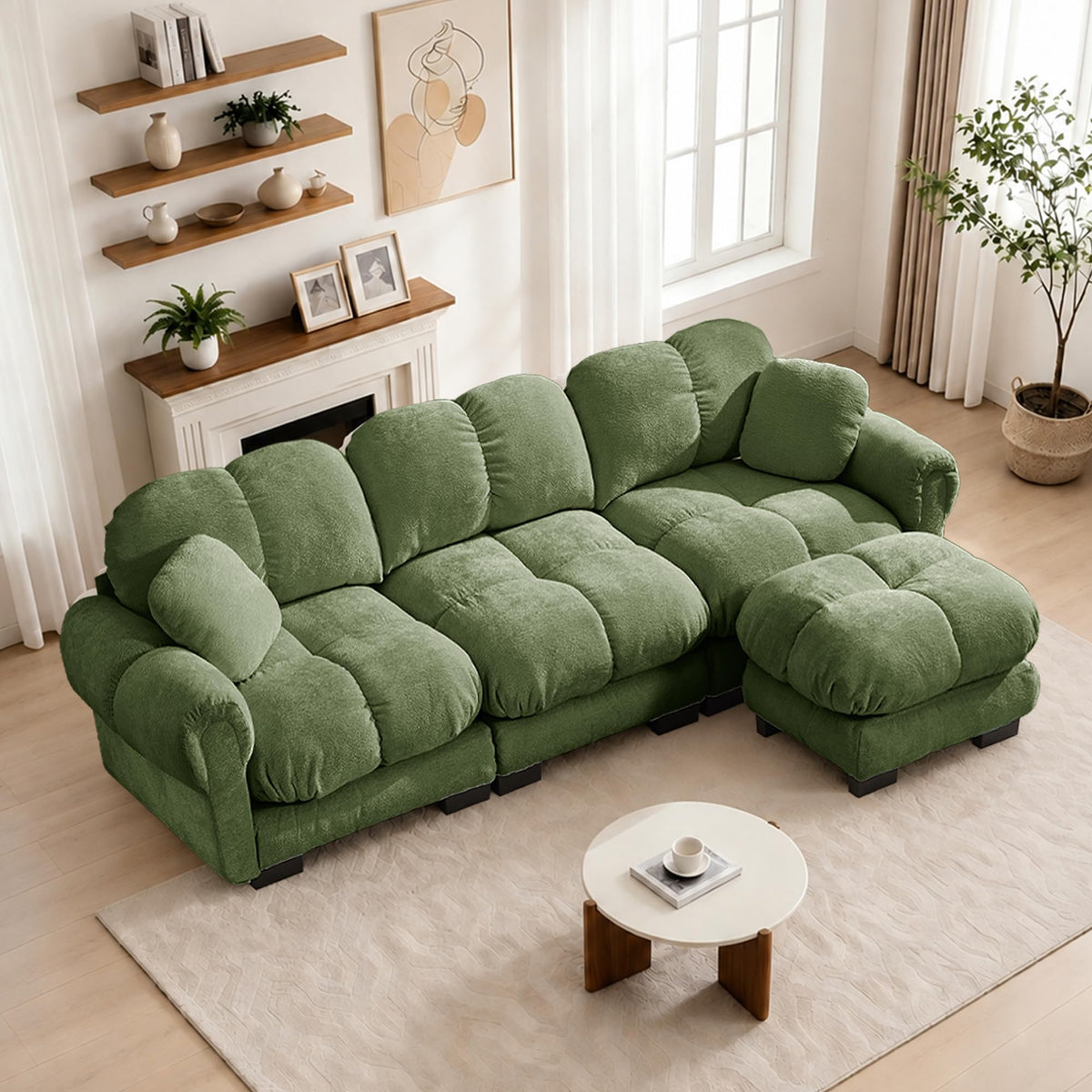103.9" Modular Cloud Couch, Oversize U-Shaped Sectional Sofa with Ottoman, Deep Seat Chenille Couch, Anti-Slip Design, Modern 3-Seater Sofa for Living Room/Apartment/Bedroom, Brown