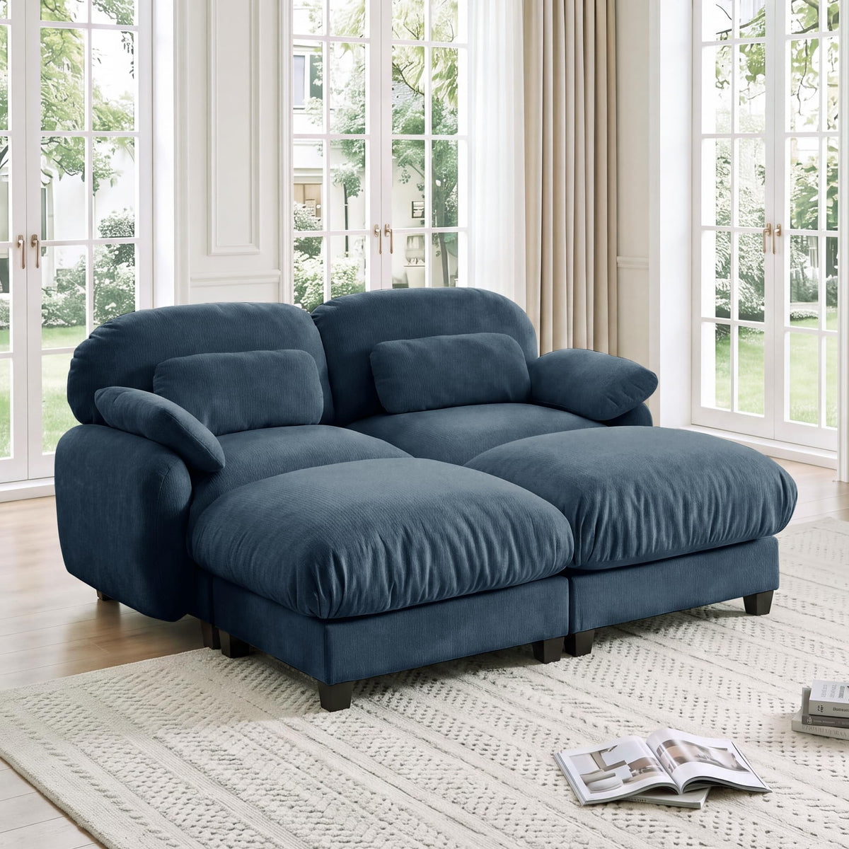 102 Inch Modular L-Shaped Sofa with Storage, Black Linen Fabric Sectional