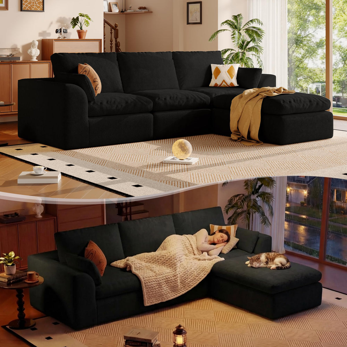 108" Boneless L-Shape Modular Cloud Sectional Sofa with Ottoman