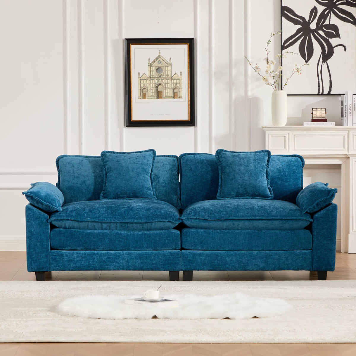 Wider Armrest LoveSeat (Ottoman is not Included), Sectional Couch, for Living Room Bedroom and Apartment, Comfy Double Layer Upholstered Seat Cushion, Breathable Chenille Fabric, Blue,SW5042BL RG696