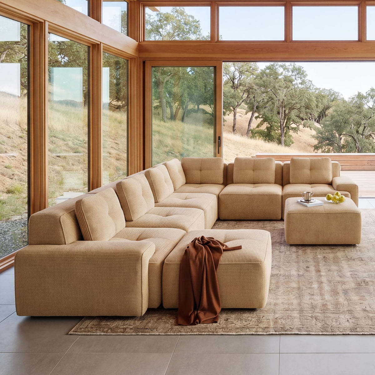 116" Boneless Corner Sectional Couch, 5 Seat Cloud Couches,Camel