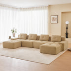 Tidyard 15? Modern U-Shaped Modular Sectional Sofa for Living Room, Corduroy Fabric 4-Seater Couch with Deep Seat & 2 Movable Ottomans, Pearl Piping, Tufted Design, No Assembly, Anti-Slip Base, Camel