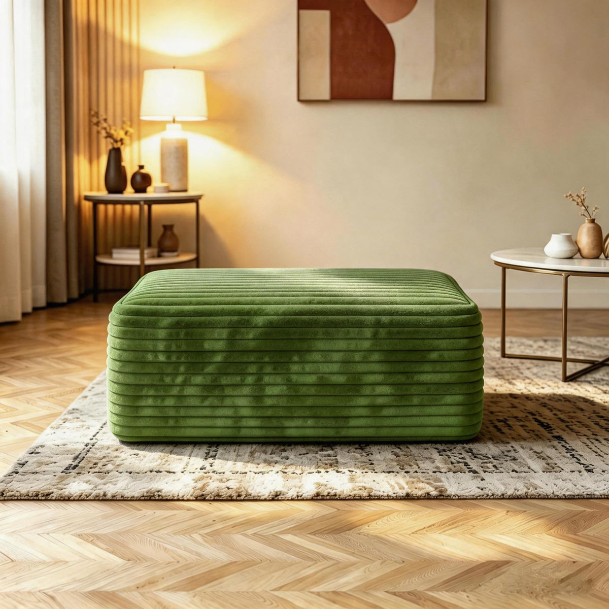103" U Shaped Cloud Modular Boneless Sectional Couch Right Chaise, Green