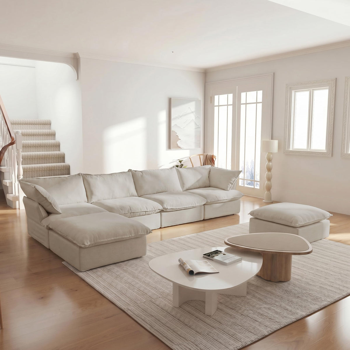 WJShome U-Shaped Sectional Couches for Living Room, Modern Modular Sectional Sofa with Storage Ottomans, Modern Comfy Sleeper Sofas for Home Family, Covers Removable & Washable, Beige