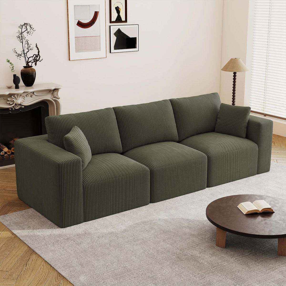 79" Modular Sectional Sofa, Cloud Couch Loveseat Memory Foam Boneless Couch with Chaise, Cozy Upholstered Corduroy Floor Couch, No Assembly Required Living Room Furniture for Apartment, Beige