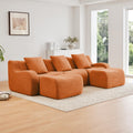 Tidyard U-Shaped Soft Teddy Fabric Sectional Sofa, No Assembly Required, Curved Armrest, Anti-Slip Base, 32D High-Density Sponge, Orange Living Room Couch for Reading Nook