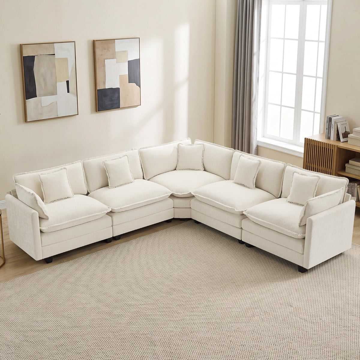 113" V-Shaped Cloud Couch, Modular Sectional for Living Room, Light Grey