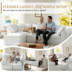 108" Modular Sectional Sofa with Movable Ottoman, No Assembly Required Boneless Cloud Couch, Deep Seat L Shaped Sectional Couches for Living Room, Bedroom and Apartment, White