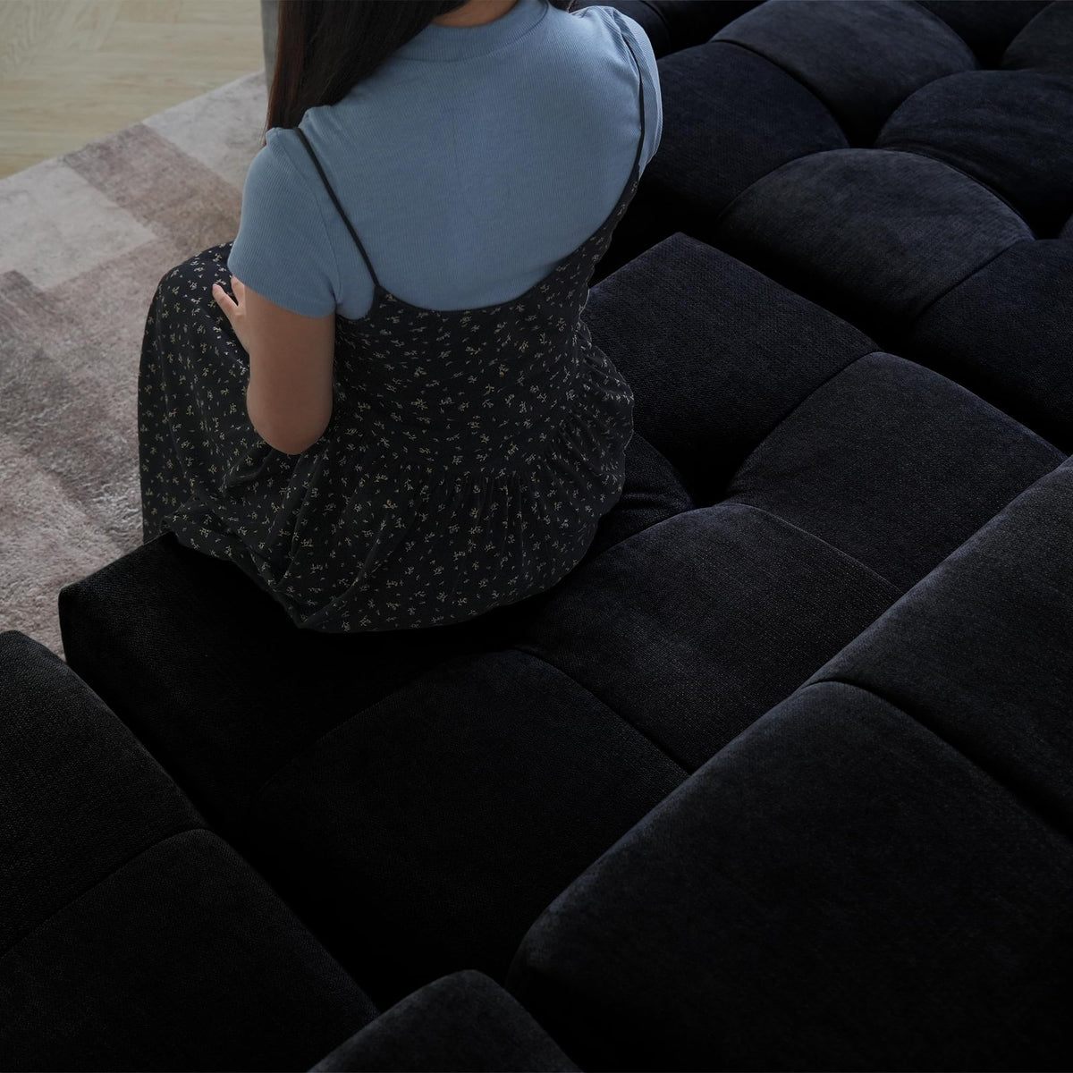 WJShome 144" Sectional Couches for Living Room,Modular Sectional Sofa, U Shaped Couch, Linen Deep Seat Cloud Couches with Pillow for Living Room,Black