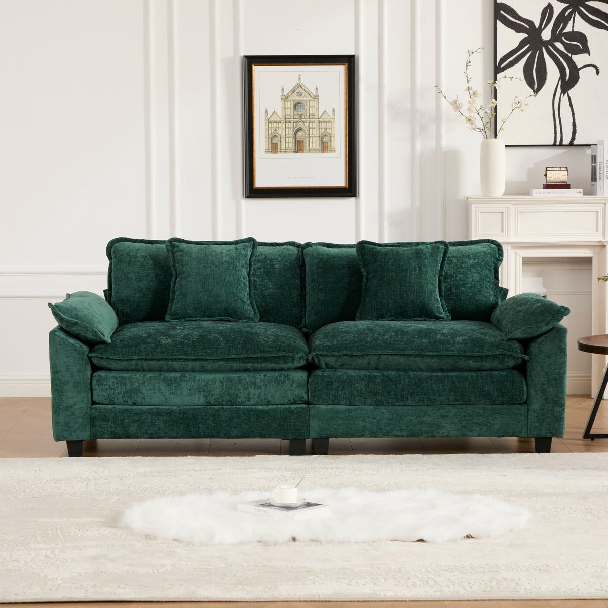 Wider Armrest LoveSeat (Ottoman is not Included), Sectional Couch, for Living Room Bedroom and Apartment, Comfy Double Layer Upholstered Seat Cushion, Breathable Chenille Fabric, Green BF383