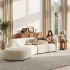118" Left-Facing Chenille Sectional Sofa with Chaise, Modern Curved Cloud Couch, Deep Seat Upholstered Sofa with Solid Wood Frame, Organic Rounded Design for Living Room, Beige