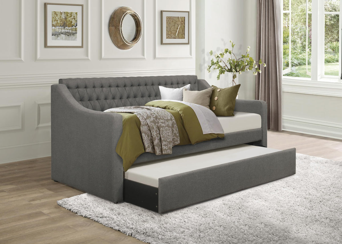 Versatile Daybed with Pull-Out Trundle, Textured Fabric Upholstery