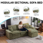 110" L-Shaped Sofa Bed,3-Layer Cushion Modular Sectional Boneless Couch