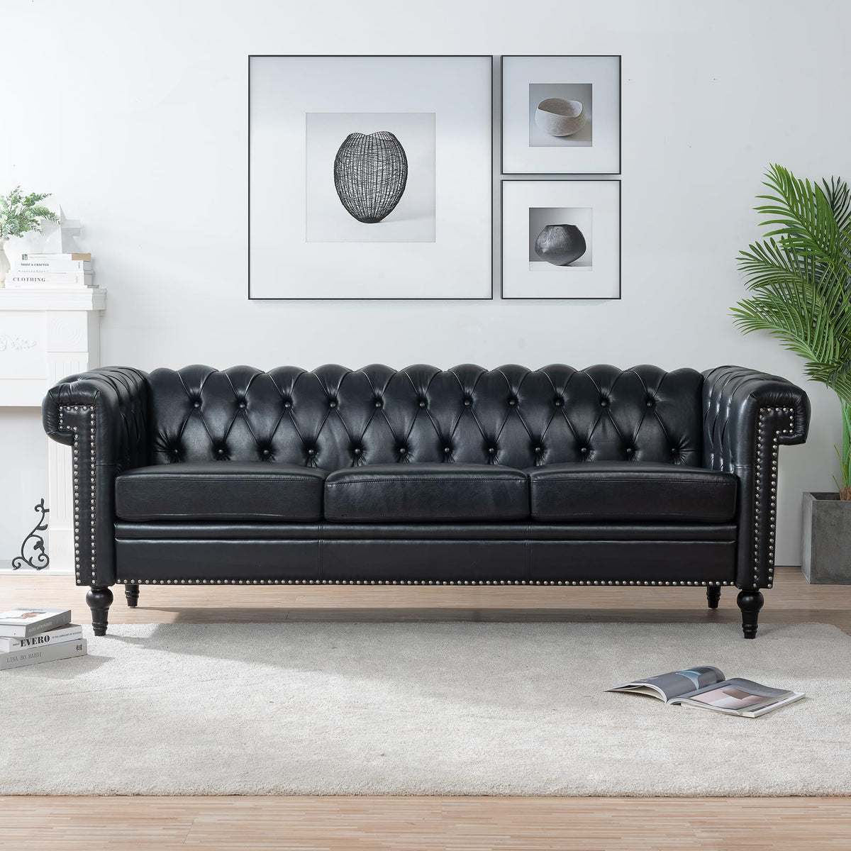 102 Inch Modular L-Shaped Sofa with Storage, Black Linen Fabric Sectional