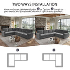 118" L-Shaped Sofa Couch with Pull-Out Bed,Oversize Convertible Sleeper Sofa with Nailhead Trim & Rolled Arm,Chenille Upholstered Sectional Couches,Light Grey