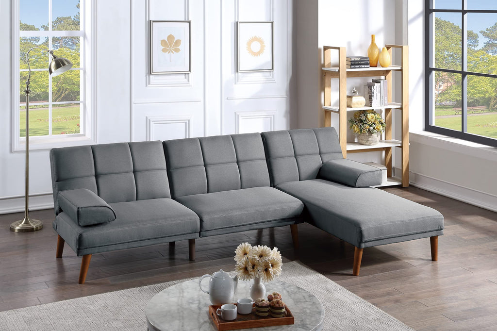 Tidyard Blue Grey Polyfiber Adjustable Tufted Sofa with Solid Wood Legs, Convertible Couch for Living Room, Includes Extra Cushion, Modern Comfortable Design, Easy Assembly