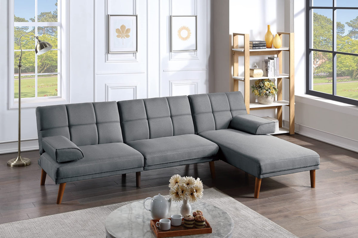 Tidyard Blue Grey Polyfiber Adjustable Tufted Sofa with Solid Wood Legs, Convertible Couch for Living Room, Includes Extra Cushion, Modern Comfortable Design, Easy Assembly