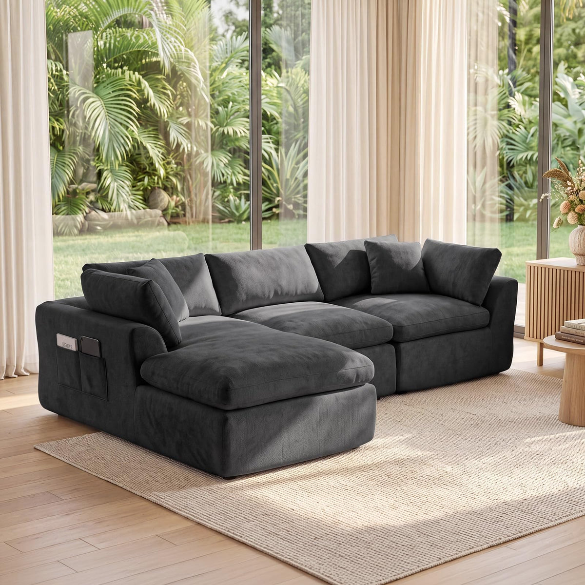 WildVenture Modular Chenille Sectional Sofa Set with 2 Ottomans,30D Chenille Upholstery with Polyurethane Foam, No Assembly Required, Compressed Easy-Move Design, Grey