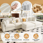 128" U-Shaped Modular Sectional Sofa w/ 2 Ottomans, Chenille Fabric, Beige