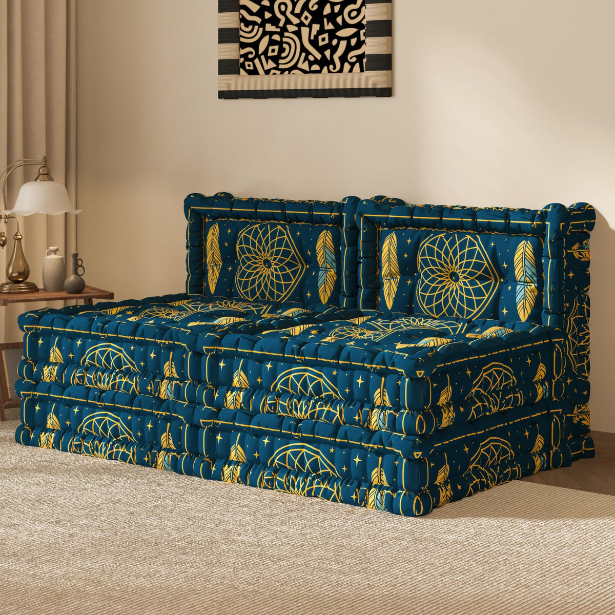 WOWMAX 4 Sets Floor Sofa Couch Bed Convertible Lazy Sofa Sleeper Bed, Floor Chair Bed Mattress Oversized Floor Pillow Ideal for Reading & Gaming, Home Decoration, Light Blue Flowers