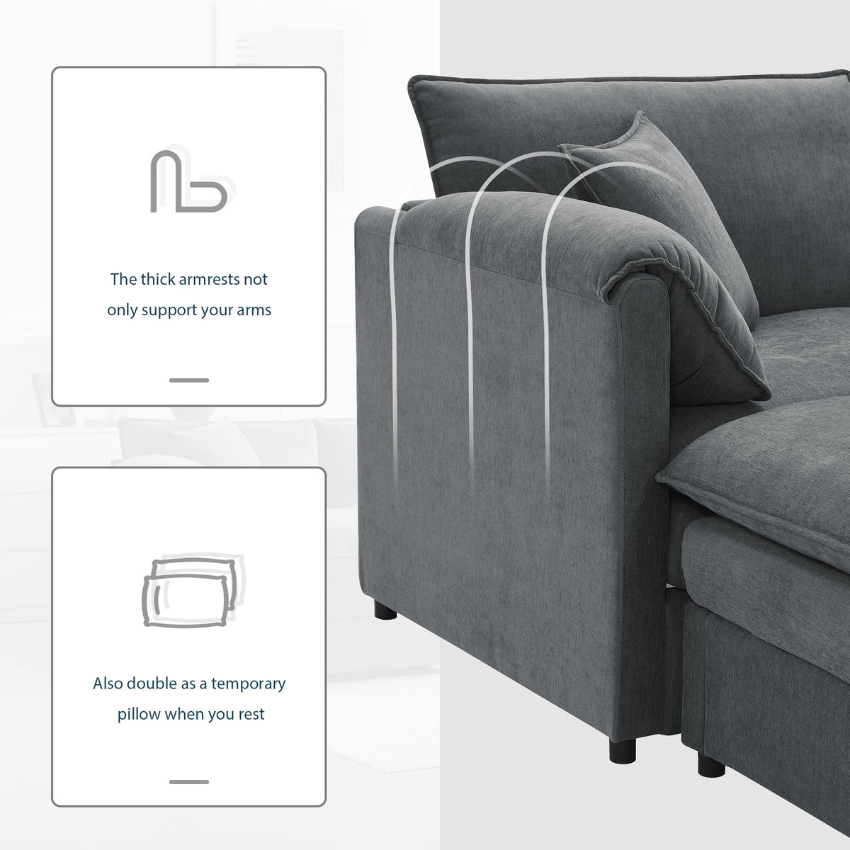 [NEW SKU of N723S1687B]136" Chenille Modular Sectional Sofa with Deep and