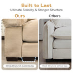 130" Oversized Cloud Modular Sectional Couch,Corduroy 3 Seater Sofa Extra Thick Armrests Good Resilience Cushion Ergonomic Design,Easy Assembly Suitable for Living Rooms Studies,Camel WM213