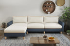 119" Dark Blue Cream L Shaped Sectional Sofa Chaise Lounge, Detachable Covers, Solid Wooden Legs, 3 Seater Cozy Sofa SJ879