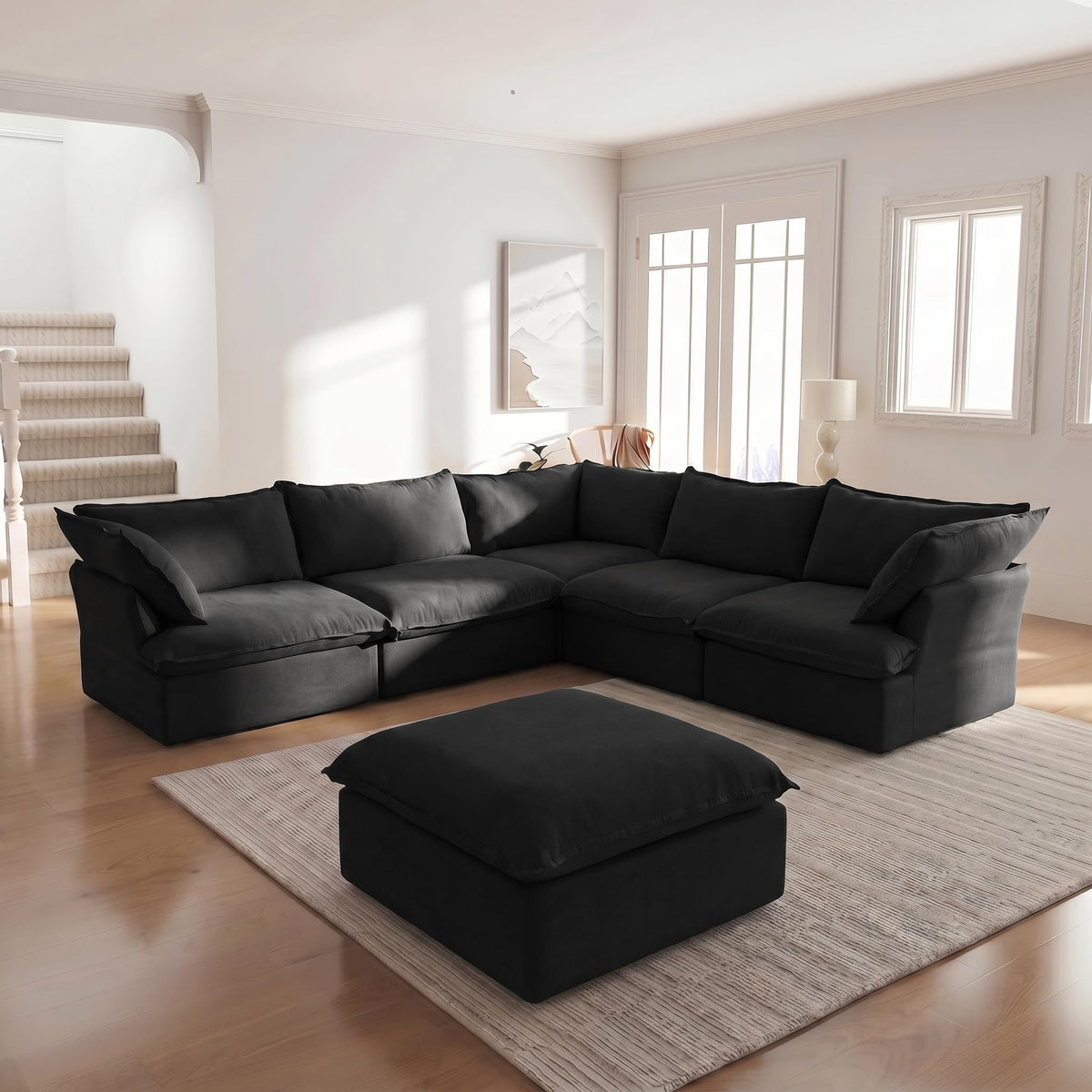 WJShome U-Shaped Sectional Couches for Living Room, Modern Modular Sectional Sofa with Storage Ottomans, Modern Comfy Sleeper Sofas for Home Family, Covers Removable & Washable, Beige