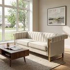 Tomkate 84" Velvet Chesterfield Sofa, Modern 3-Seat Couch with Gold Legs