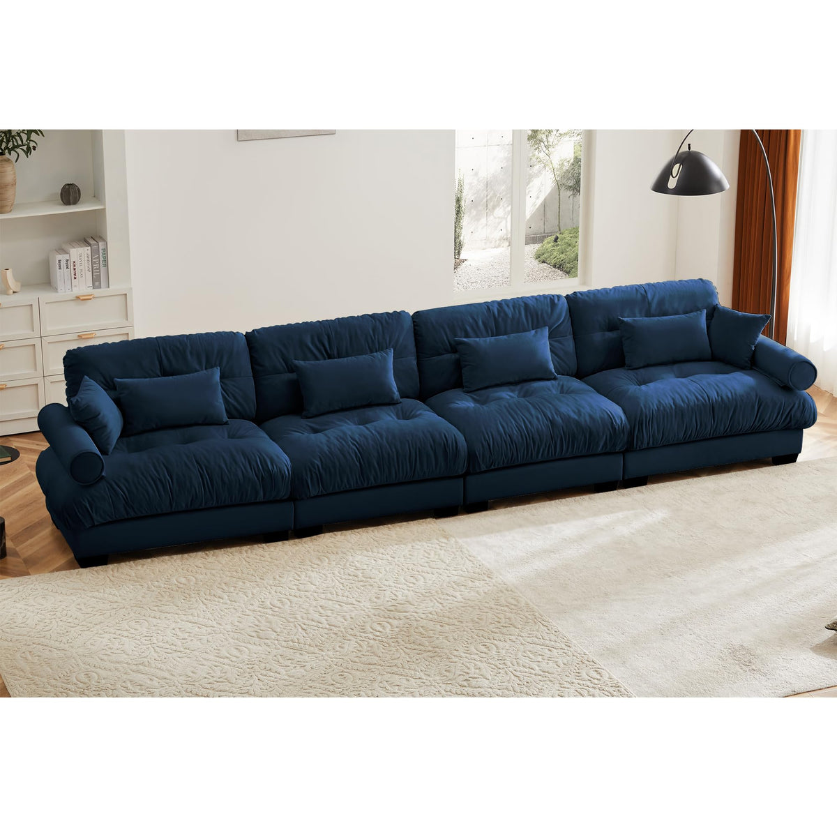 130" Modular Sectional Sofa,Velvet Upholstered Couches for Living Room,3 Seater Green Sofa Couch with Movable Ottoman,Big Comfy Loveseat Sofa with Deep Seats for Living Room,Apartment,Bedroom