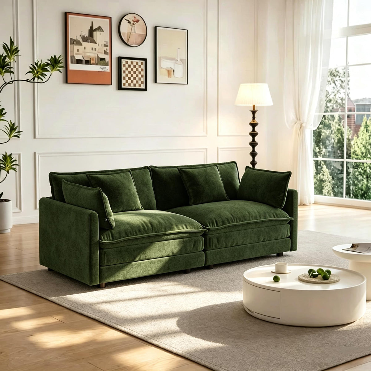 103.8" L-Shaped Sectional Sofa, Modular Chenille Cloud Couch, Deep Seat 4-Seat Sofa for Living Room with Ottoman & Pillow, Easy Assembly, Blue