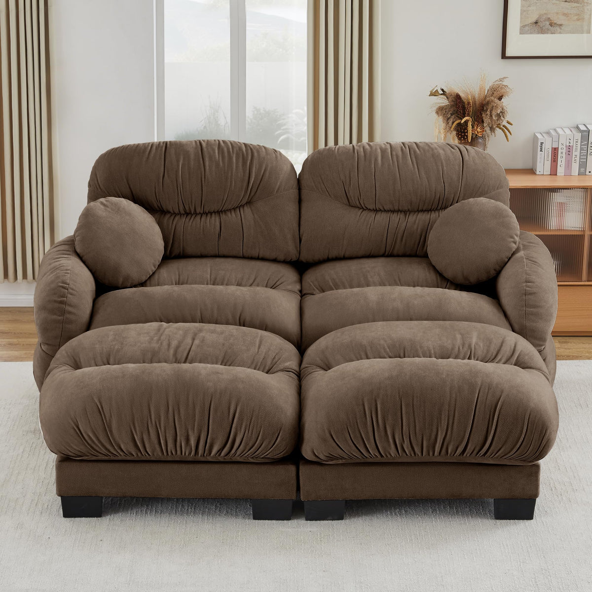 116" Cloud Modular Chenille L Shaped Sectional Sofa with Ottoman, Deep Seat Cloud Couch with Interlocking Metal Connectors for Modern Living Room (Beige, 3S+1O)